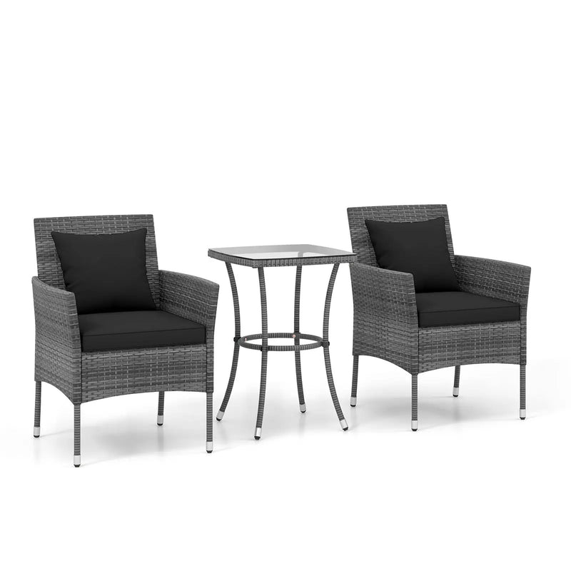 3 Pieces Patio Furniture Set with Cushioned Patio Chairs and Tempered Glass Coffee Table by DirectDeals