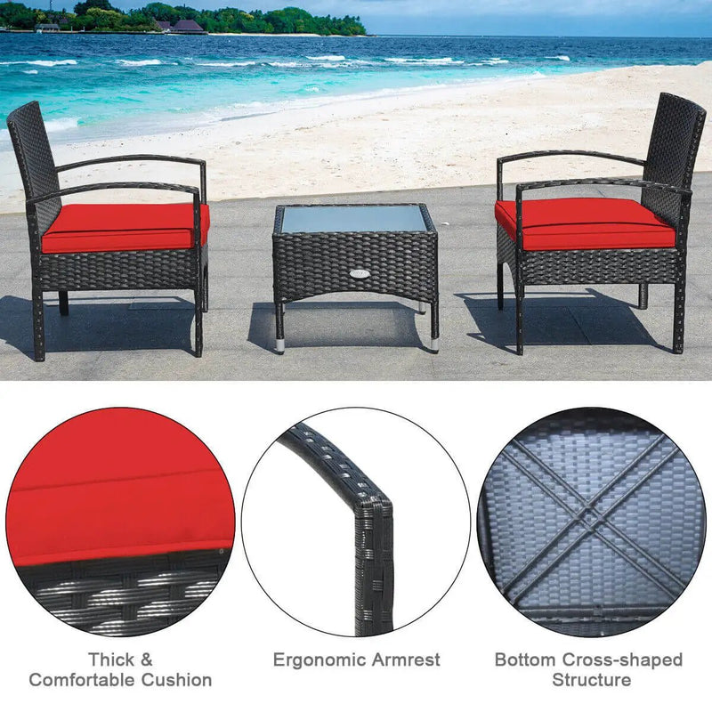 3 Pieces Patio Wicker Rattan Furniture Set with Cushion for Lawn Backyard by DirectDeals