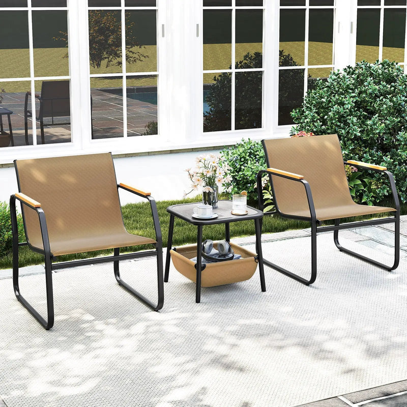 3 Pieces Patio Furniture Set Outdoor Bistro Conversation Set-Brown by DirectDeals