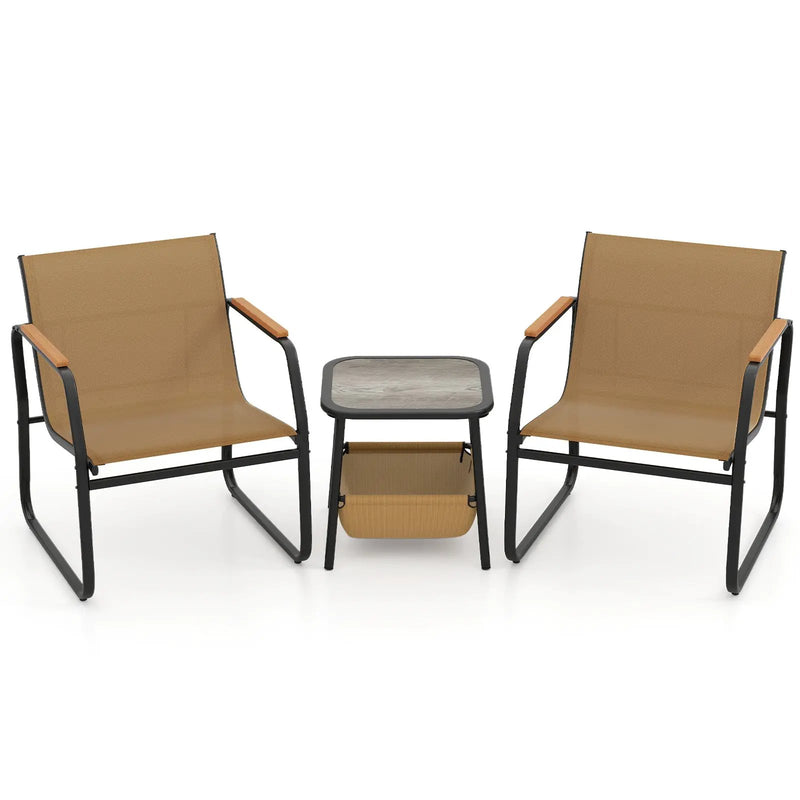 3 Pieces Patio Furniture Set Outdoor Bistro Conversation Set-Brown by DirectDeals