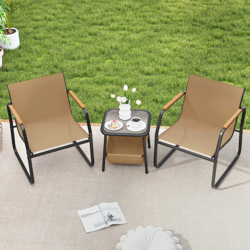 3 Pieces Patio Furniture Set Outdoor Bistro Conversation Set-Brown by DirectDeals