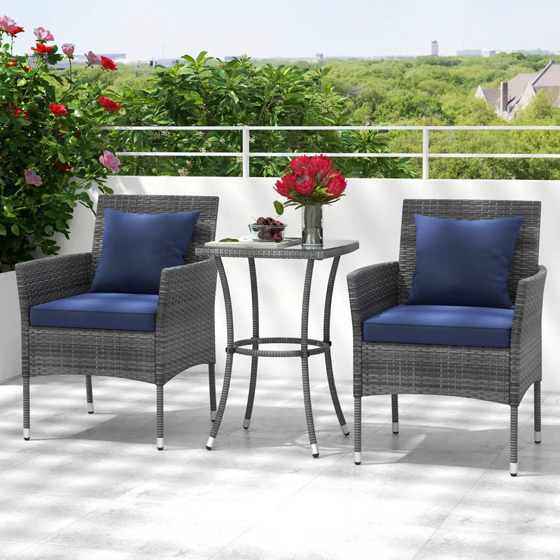 3 Pieces Patio Furniture Set with Cushioned Patio Chairs and Tempered Glass Coffee Table by DirectDeals
