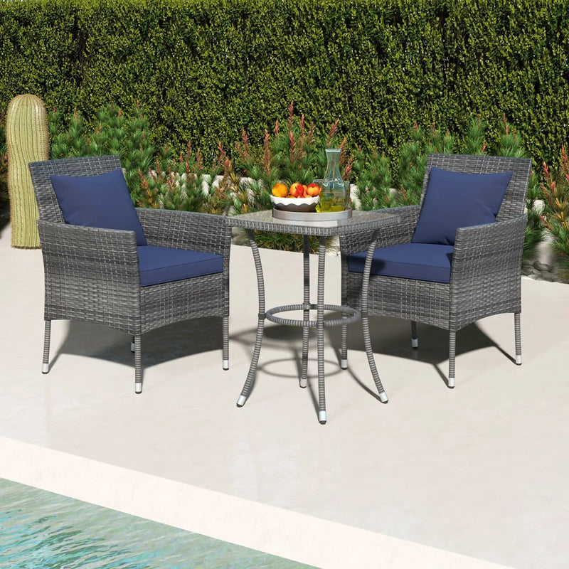 3 Pieces Patio Furniture Set with Cushioned Patio Chairs and Tempered Glass Coffee Table by DirectDeals