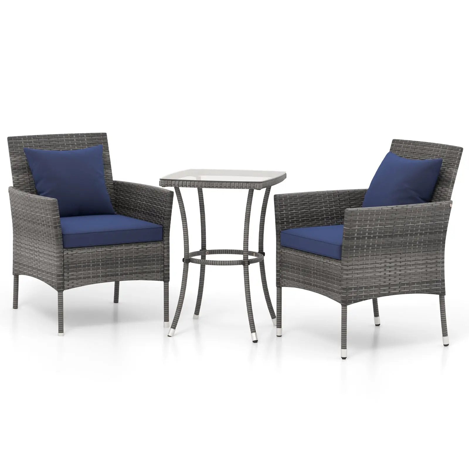 3 Pieces Patio Furniture Set with Cushioned Patio Chairs and Tempered Glass Coffee Table by DirectDeals