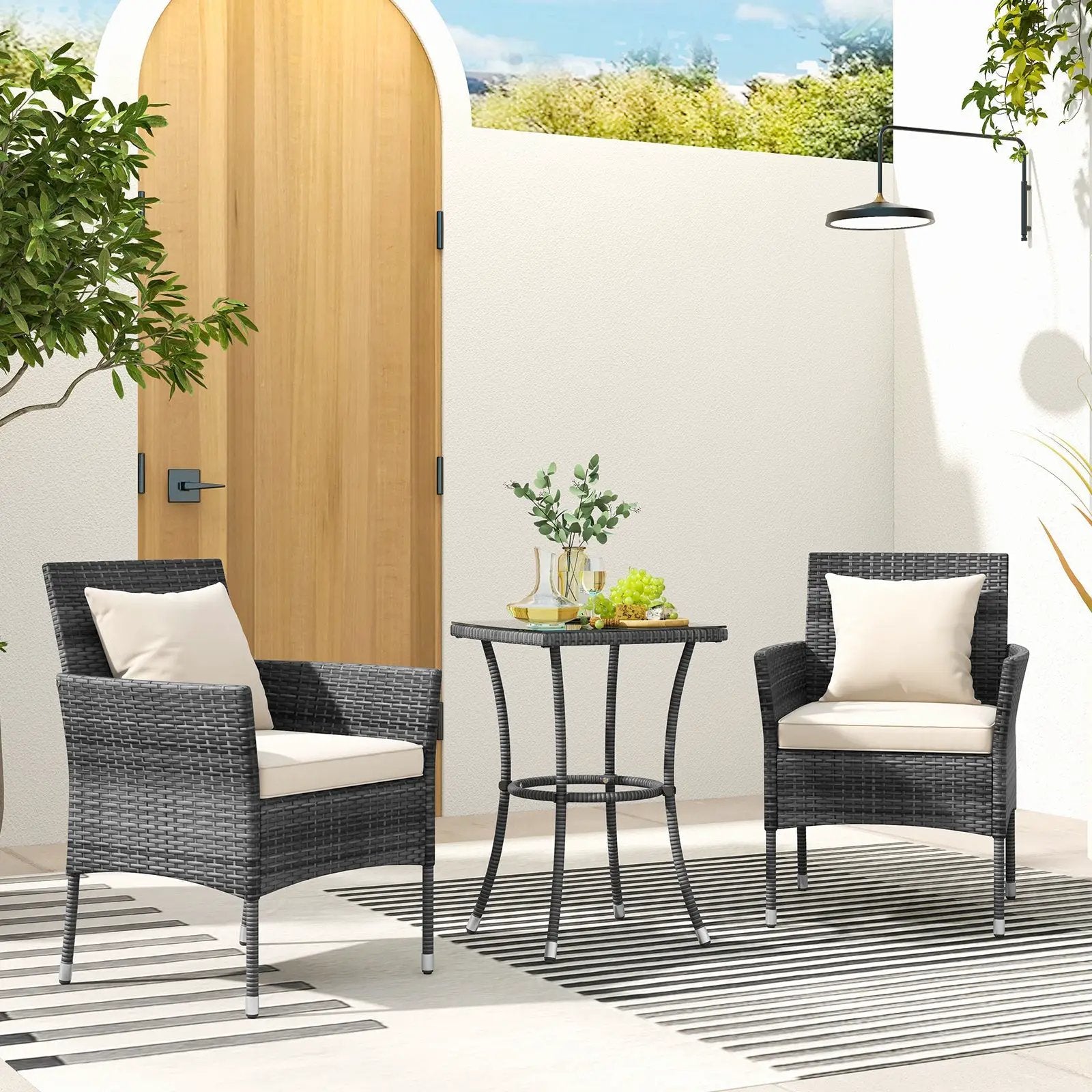3 Pieces Patio Furniture Set with Cushioned Patio Chairs and Tempered Glass Coffee Table by DirectDeals