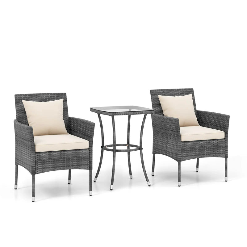 3 Pieces Patio Furniture Set with Cushioned Patio Chairs and Tempered Glass Coffee Table by DirectDeals