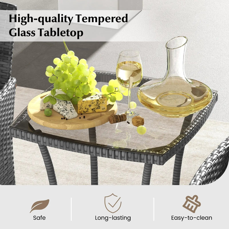 3 Pieces Patio Furniture Set with Cushioned Patio Chairs and Tempered Glass Coffee Table by DirectDeals