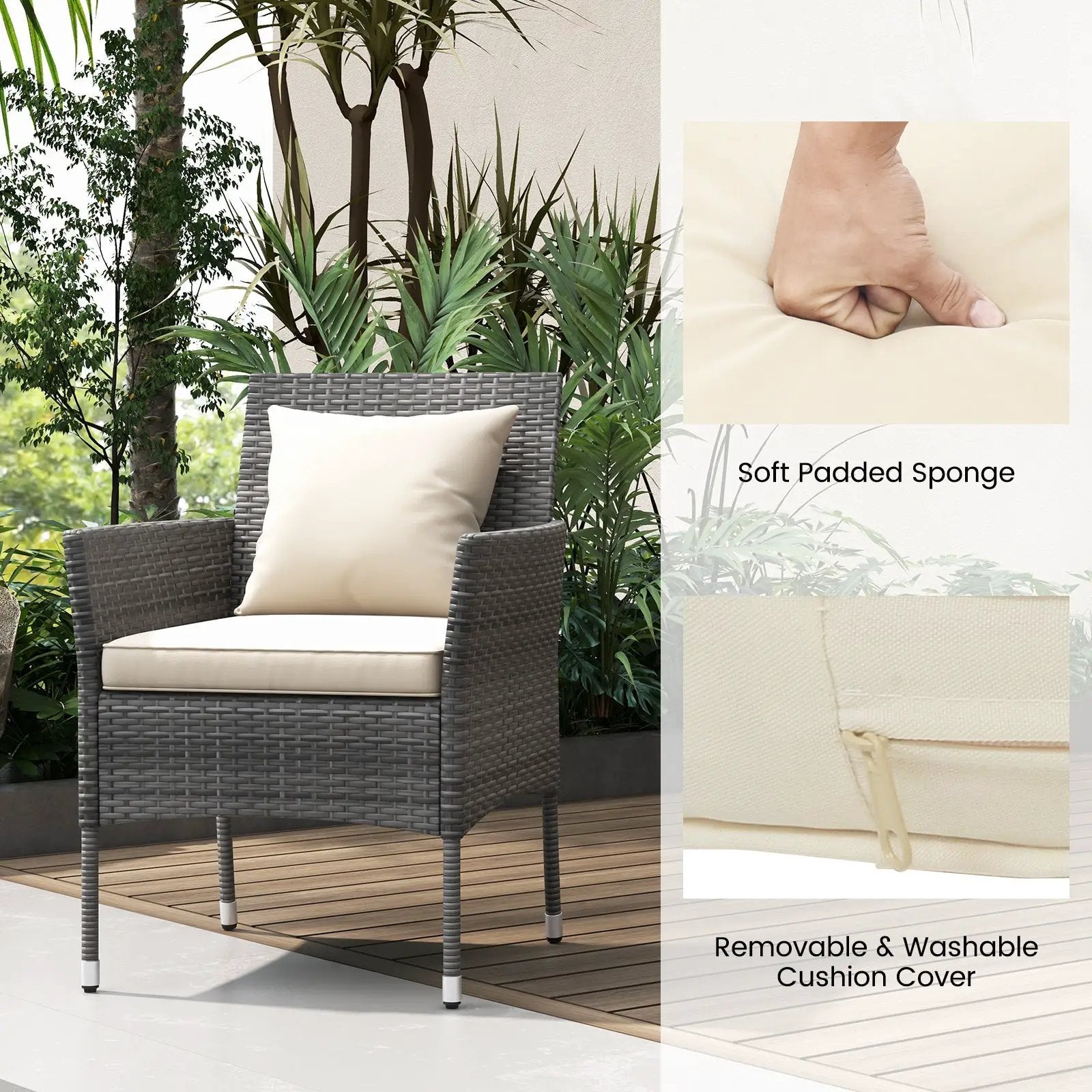 3 Pieces Patio Furniture Set with Cushioned Patio Chairs and Tempered Glass Coffee Table by DirectDeals