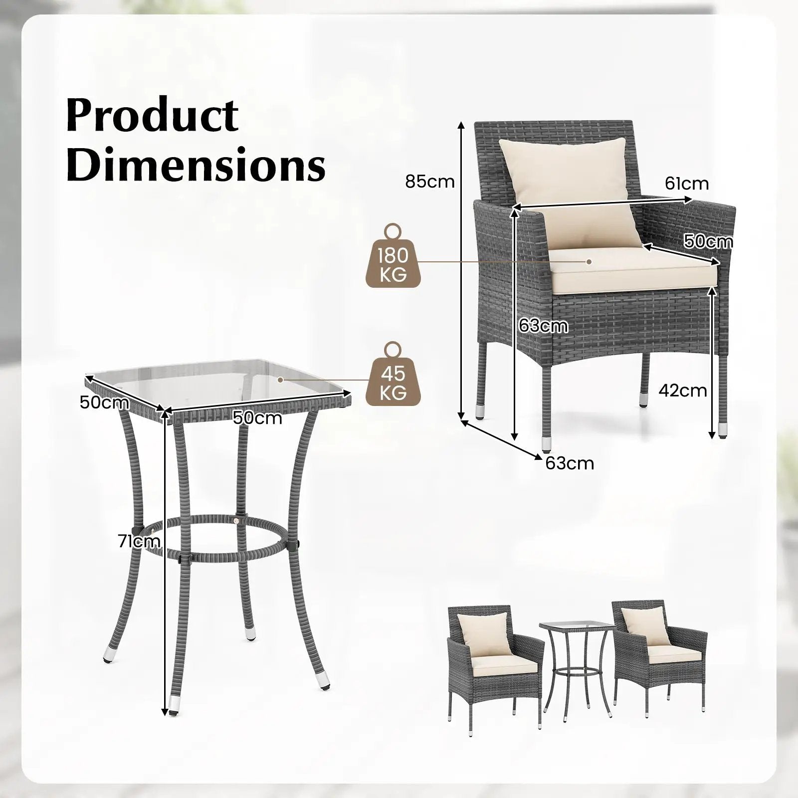 3 Pieces Patio Furniture Set with Cushioned Patio Chairs and Tempered Glass Coffee Table by DirectDeals