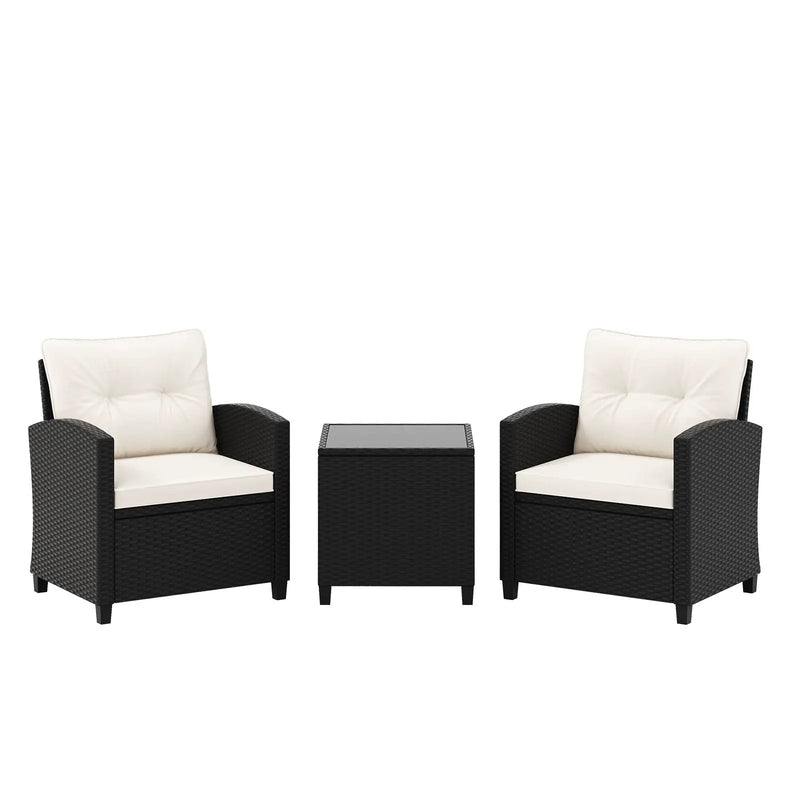 3 Pieces Patio Furniture Set with Tempered Glass Coffee Table by DirectDeals