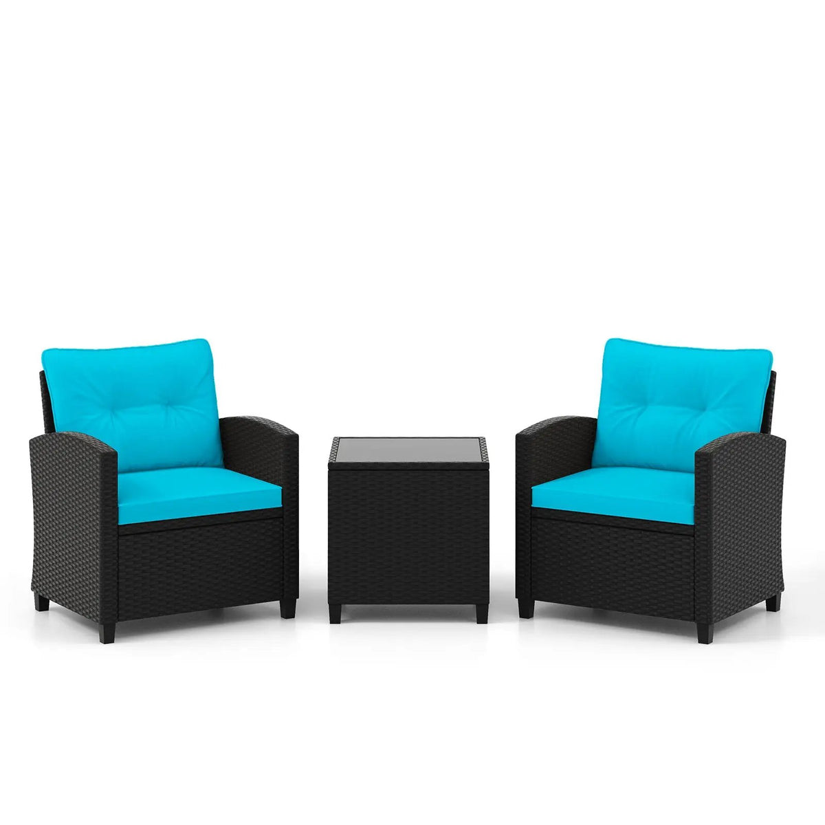 3 Pieces Patio Furniture Set with Tempered Glass Coffee Table by DirectDeals