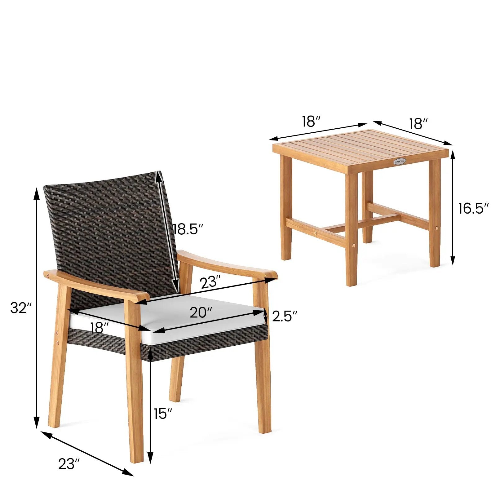 3 Pieces Patio PE Wicker Furniture Set Acacia Wood Outdoor Conversation Bistro Set-White by DirectDeals