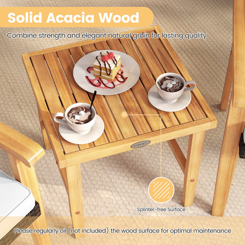 3 Pieces Patio PE Wicker Furniture Set Acacia Wood Outdoor Conversation Bistro Set-White by DirectDeals