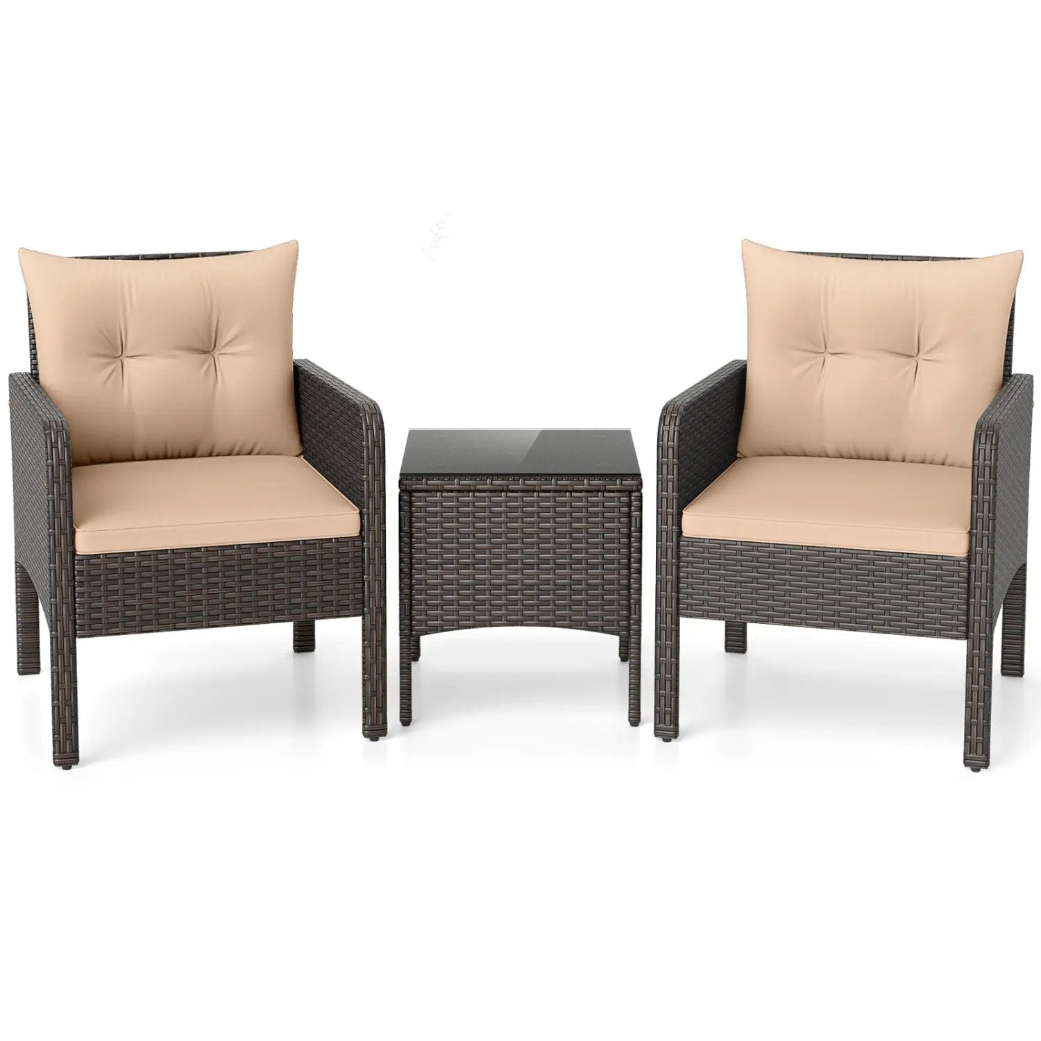 3 Pieces Patio PE Wicker Furniture Set with Cushions for Porch and Balcony by DirectDeals