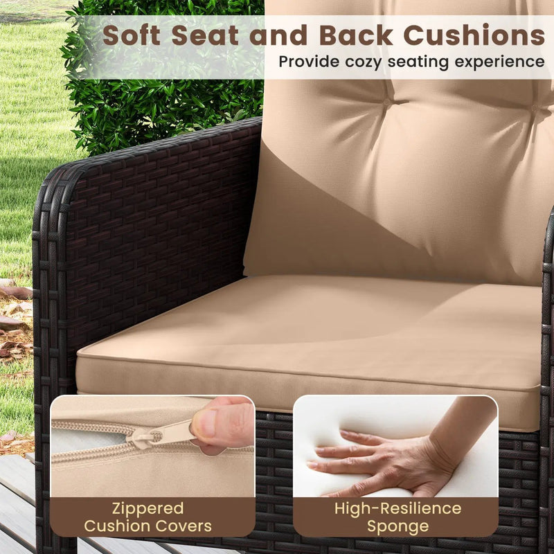 3 Pieces Patio PE Wicker Furniture Set with Cushions for Porch and Balcony by DirectDeals