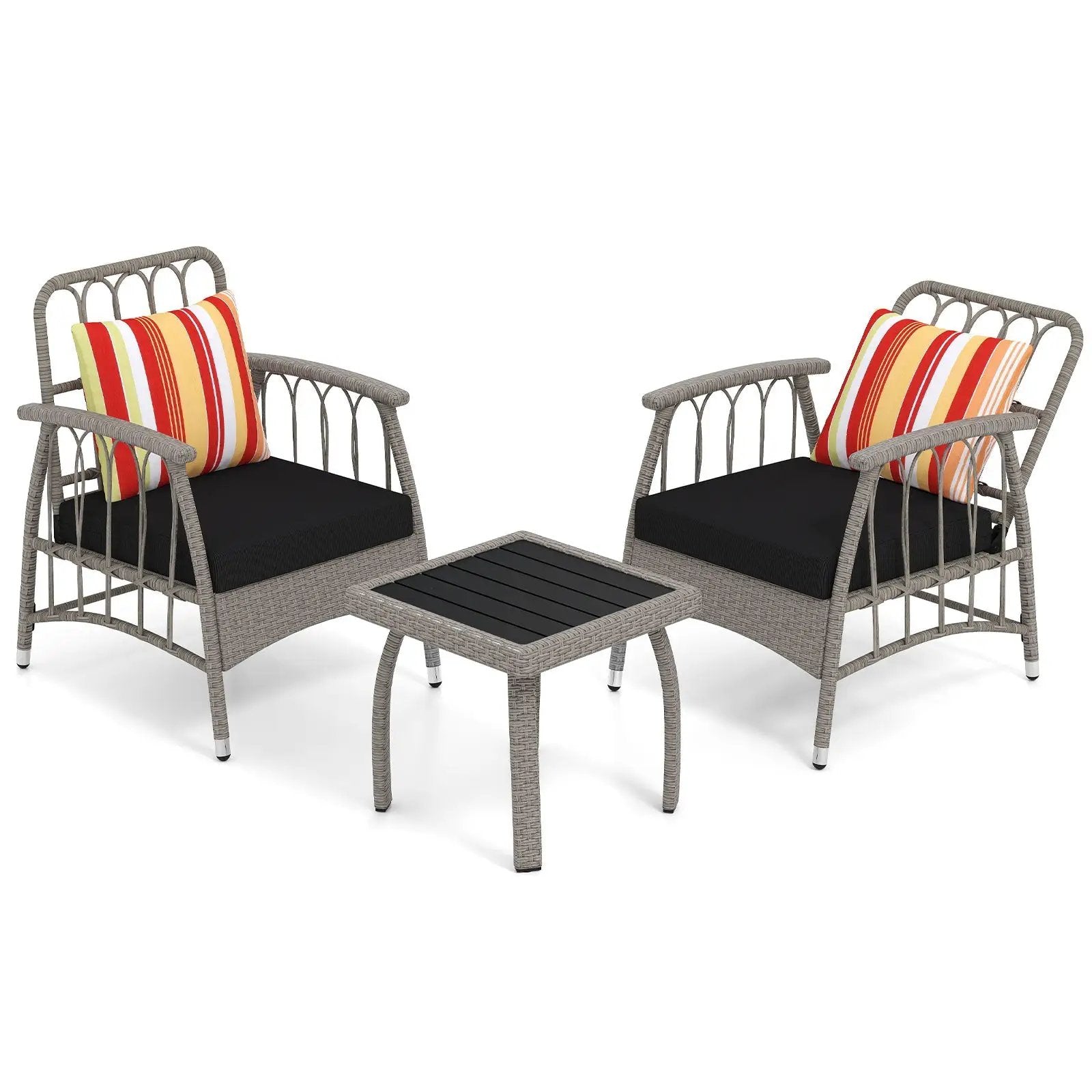 3 Pieces Patio PE Wicker Furniture Set with 5-Level Adjustable Backrest-Gray by DirectDeals
