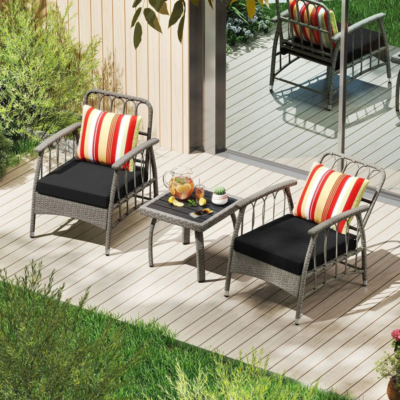 3 Pieces Patio PE Wicker Furniture Set with 5-Level Adjustable Backrest-Gray by DirectDeals