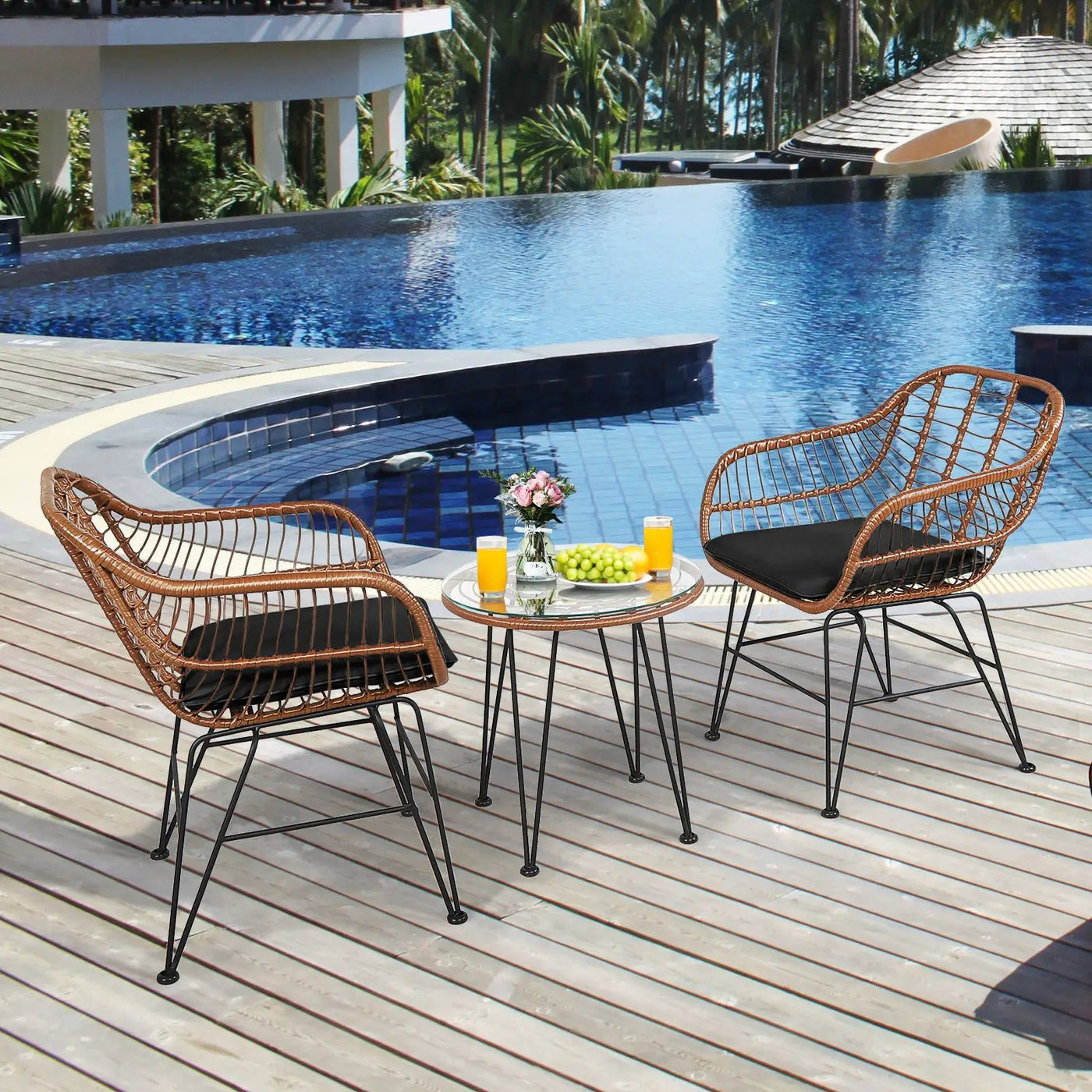 3 Pieces Patio Rattan Bistro Set with Cushion by DirectDeals