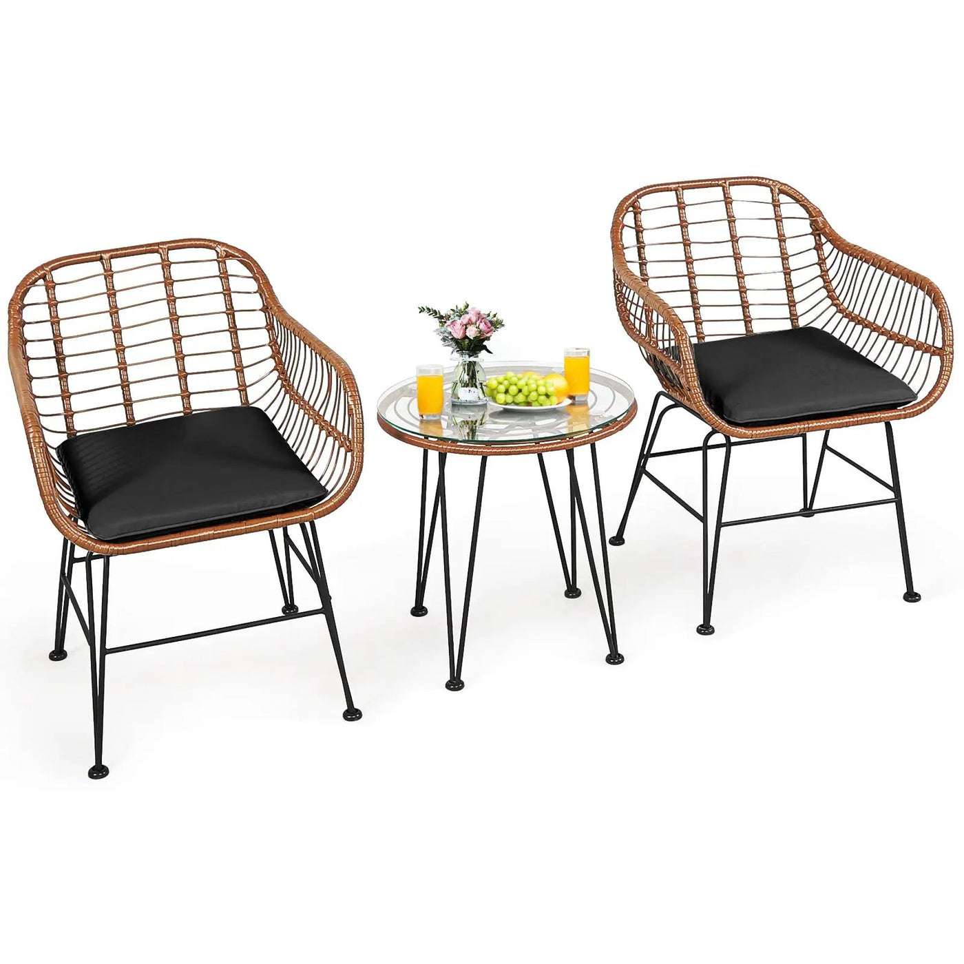 3 Pieces Patio Rattan Bistro Set with Cushion by DirectDeals
