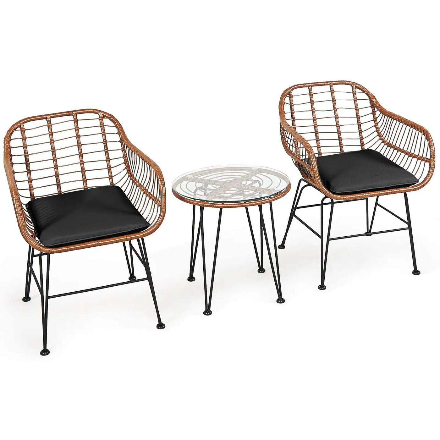 3 Pieces Patio Rattan Bistro Set with Cushion by DirectDeals