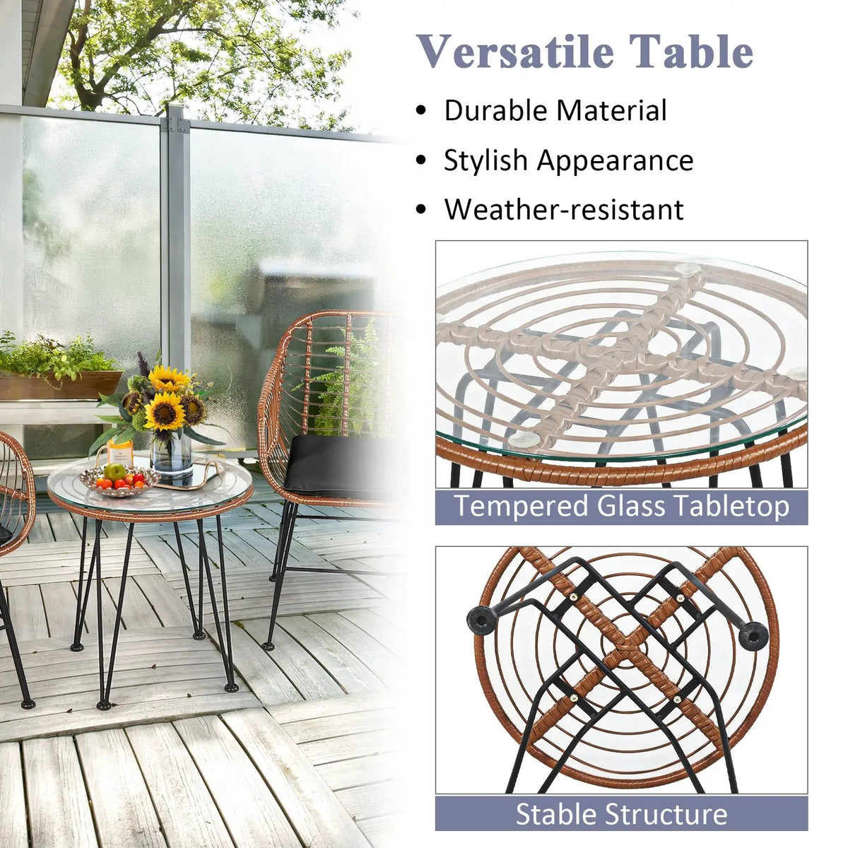 3 Pieces Patio Rattan Bistro Set with Cushion by DirectDeals