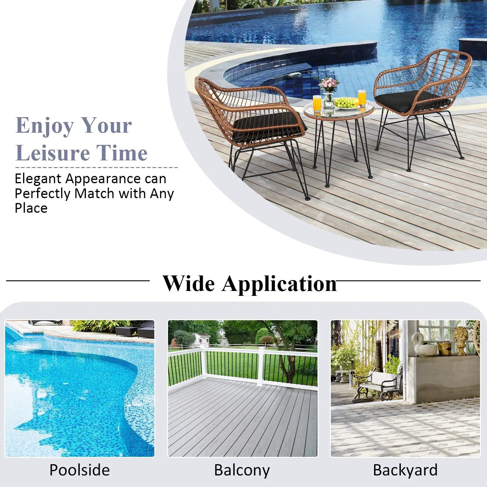 3 Pieces Patio Rattan Bistro Set with Cushion by DirectDeals