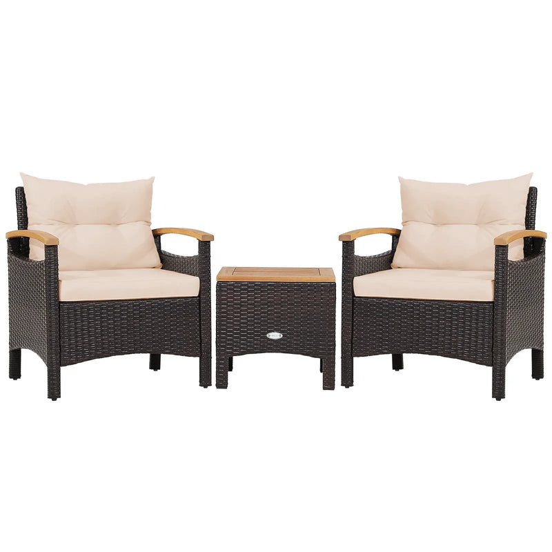 3 Pieces Patio Rattan Furniture Set with Removable Cushion by DirectDeals