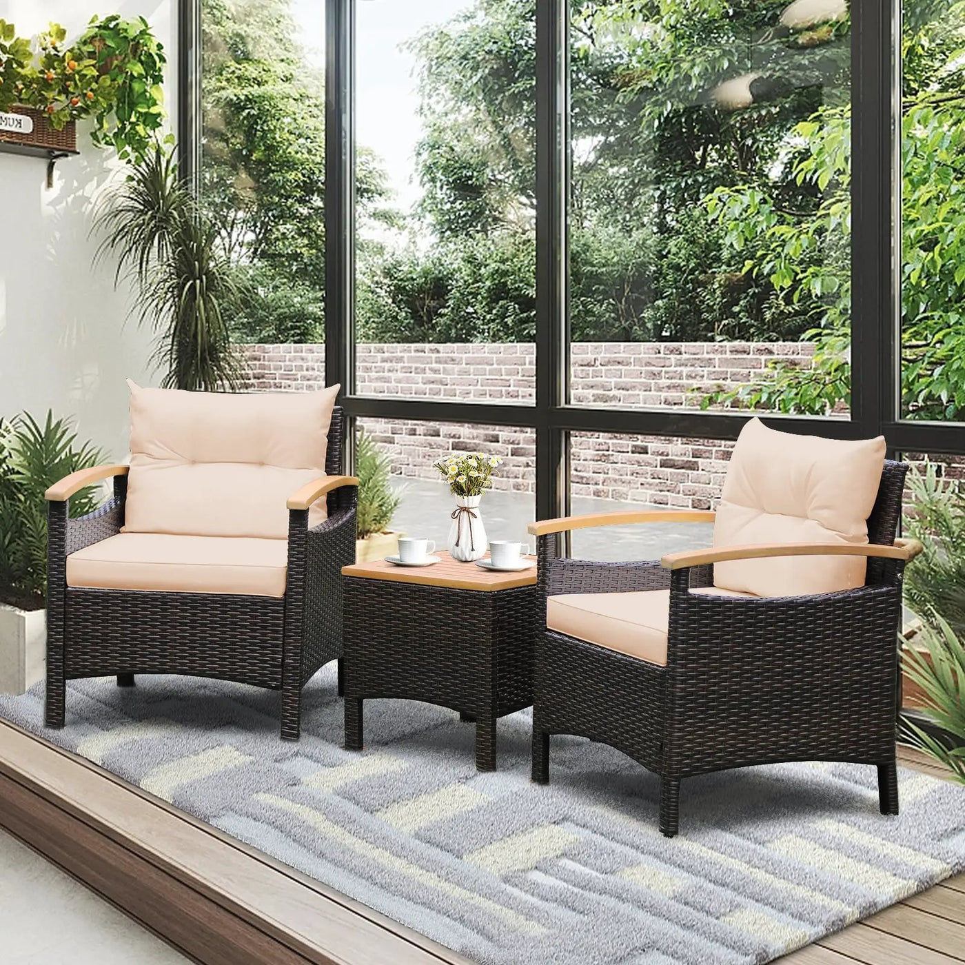 3 Pieces Patio Rattan Furniture Set with Removable Cushion by DirectDeals