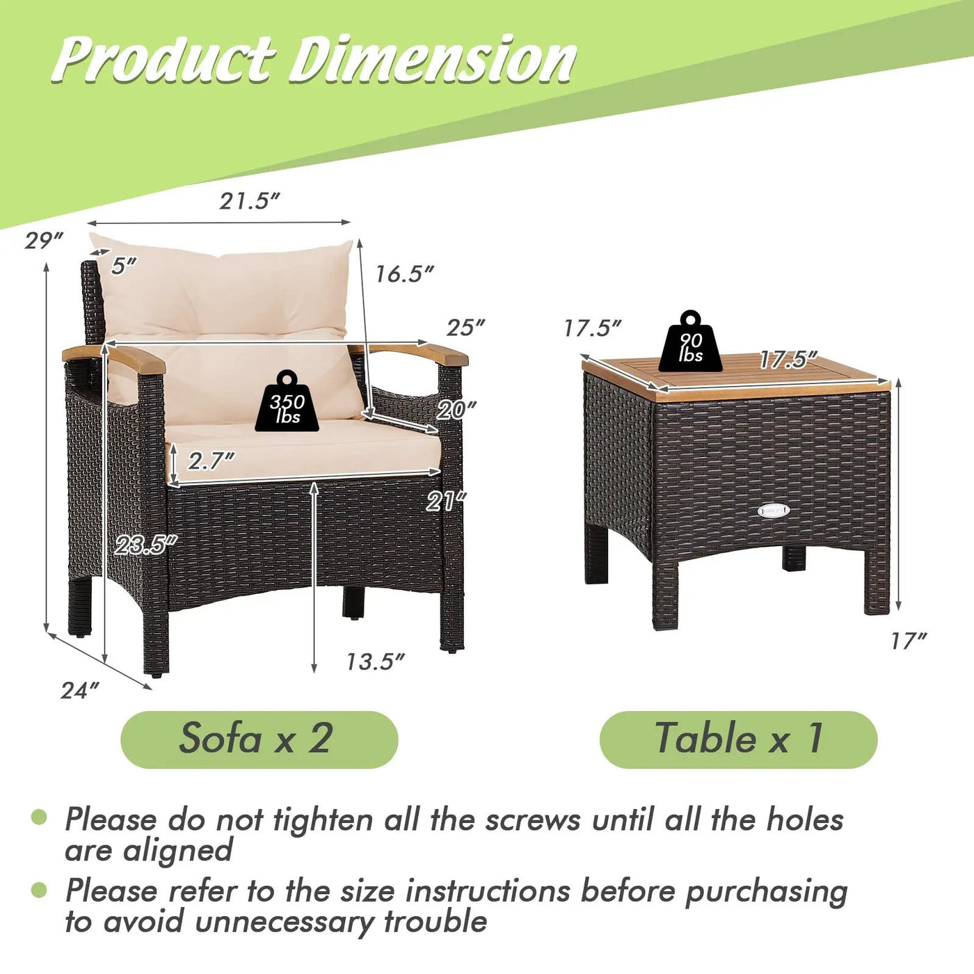 3 Pieces Patio Rattan Furniture Set with Removable Cushion by DirectDeals