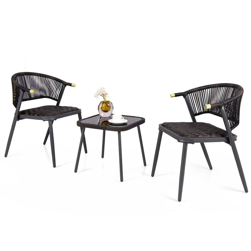 3 Pieces Patio Rattan Furniture Set for Backyard Poolside-Brown and Black by DirectDeals