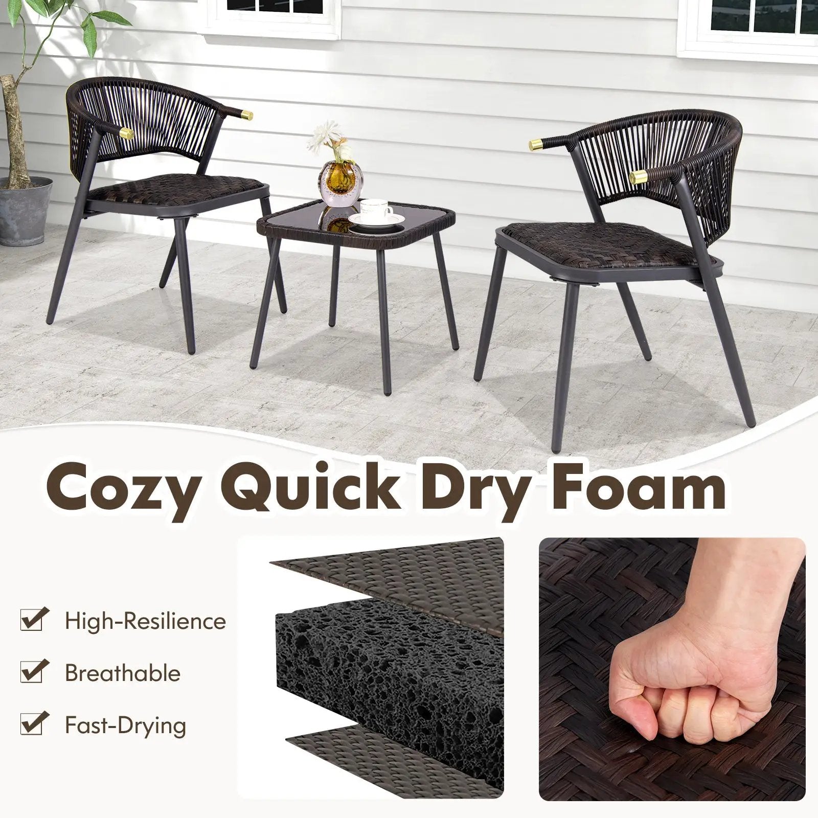 3 Pieces Patio Rattan Furniture Set for Backyard Poolside-Brown and Black by DirectDeals