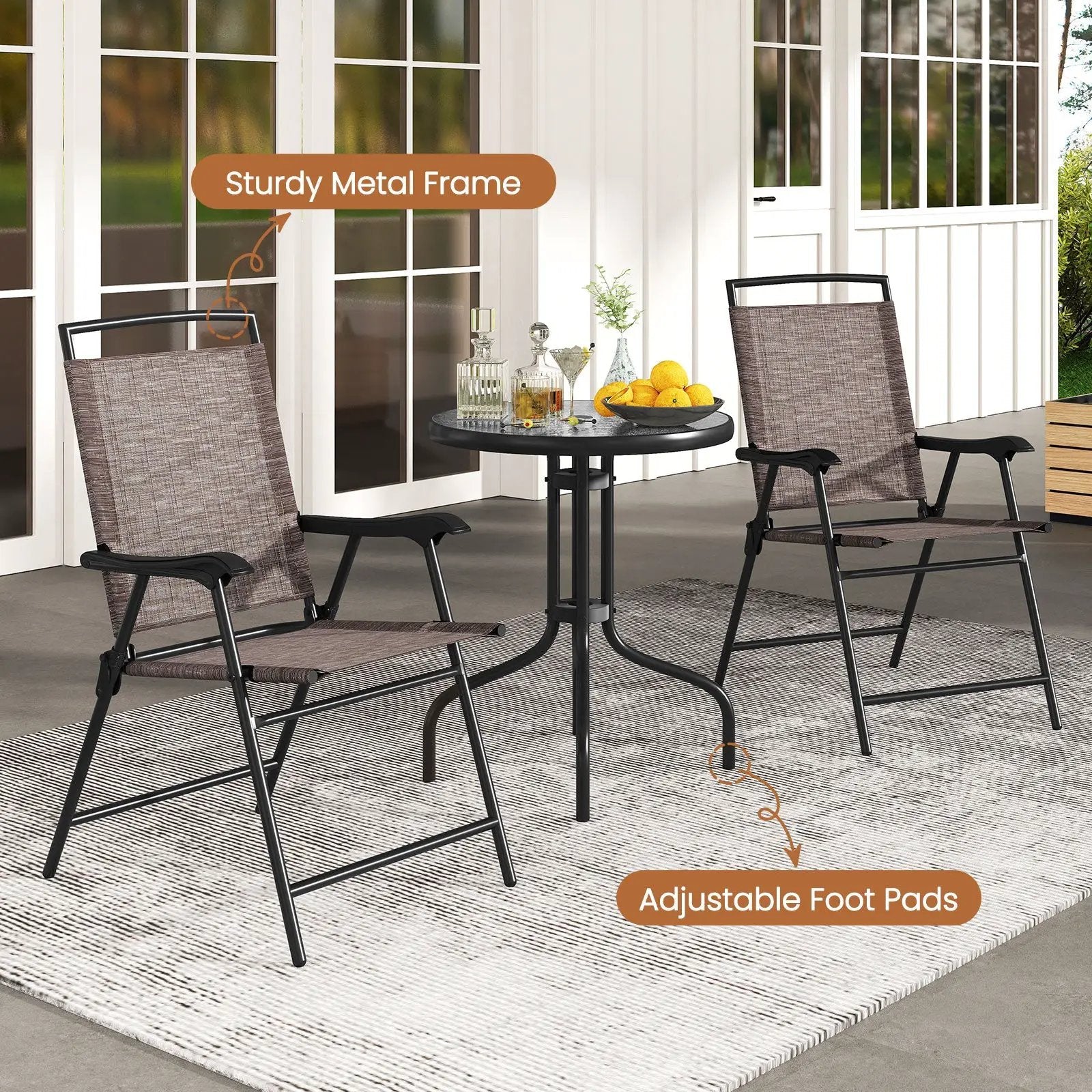 3 Pieces Patio Round Table and Folding Chairs Set with Rippled Tempered Glass Tabletop by DirectDeals