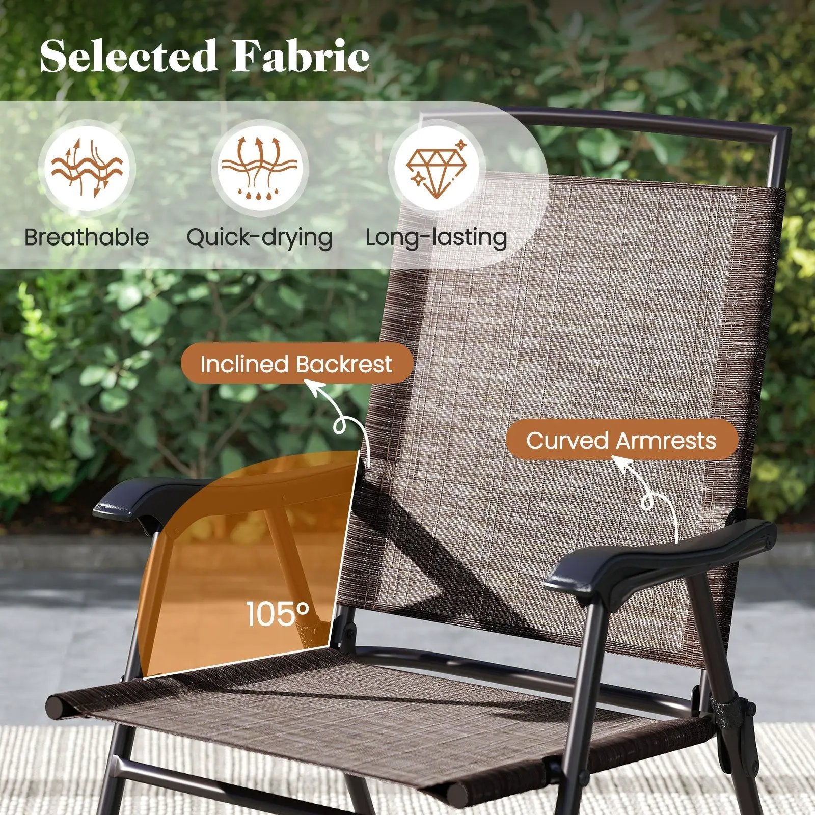 3 Pieces Patio Round Table and Folding Chairs Set with Rippled Tempered Glass Tabletop by DirectDeals
