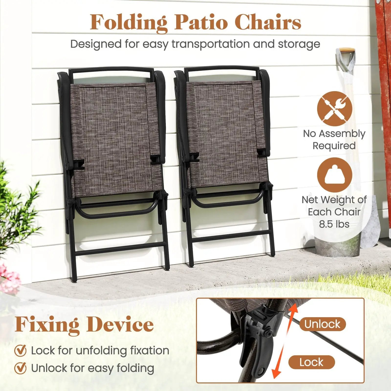 3 Pieces Patio Round Table and Folding Chairs Set with Rippled Tempered Glass Tabletop by DirectDeals