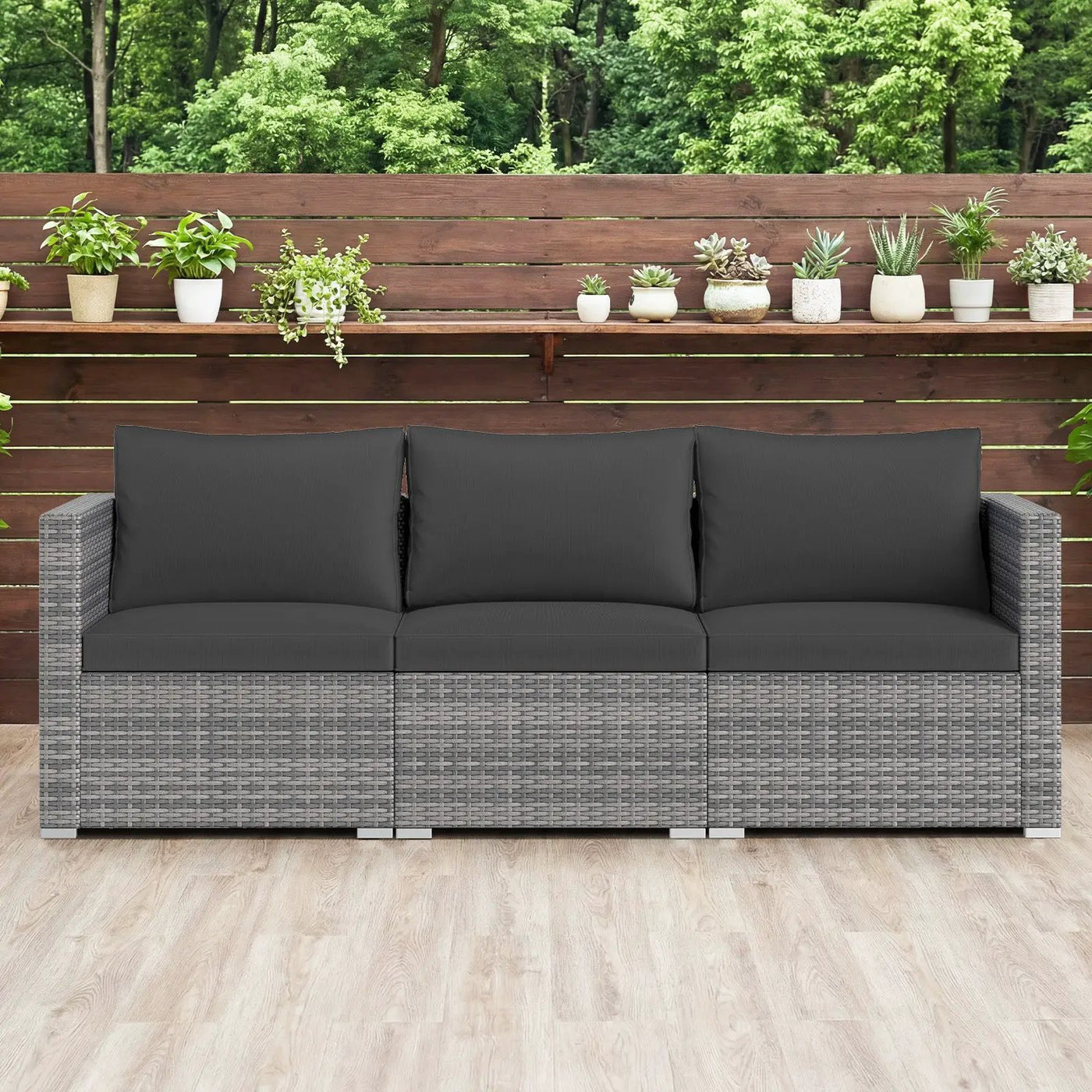 3 Pieces Patio Sectional Sofa Set PE Rattan Modular Couch Furniture Set with Soft Cushions by DirectDeals