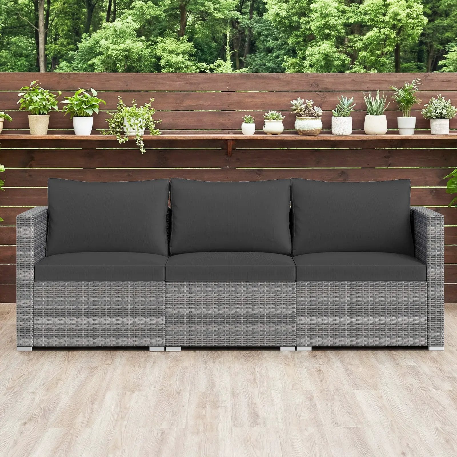 3 Pieces Patio Sectional Sofa Set PE Rattan Modular Couch Furniture Set with Soft Cushions by DirectDeals