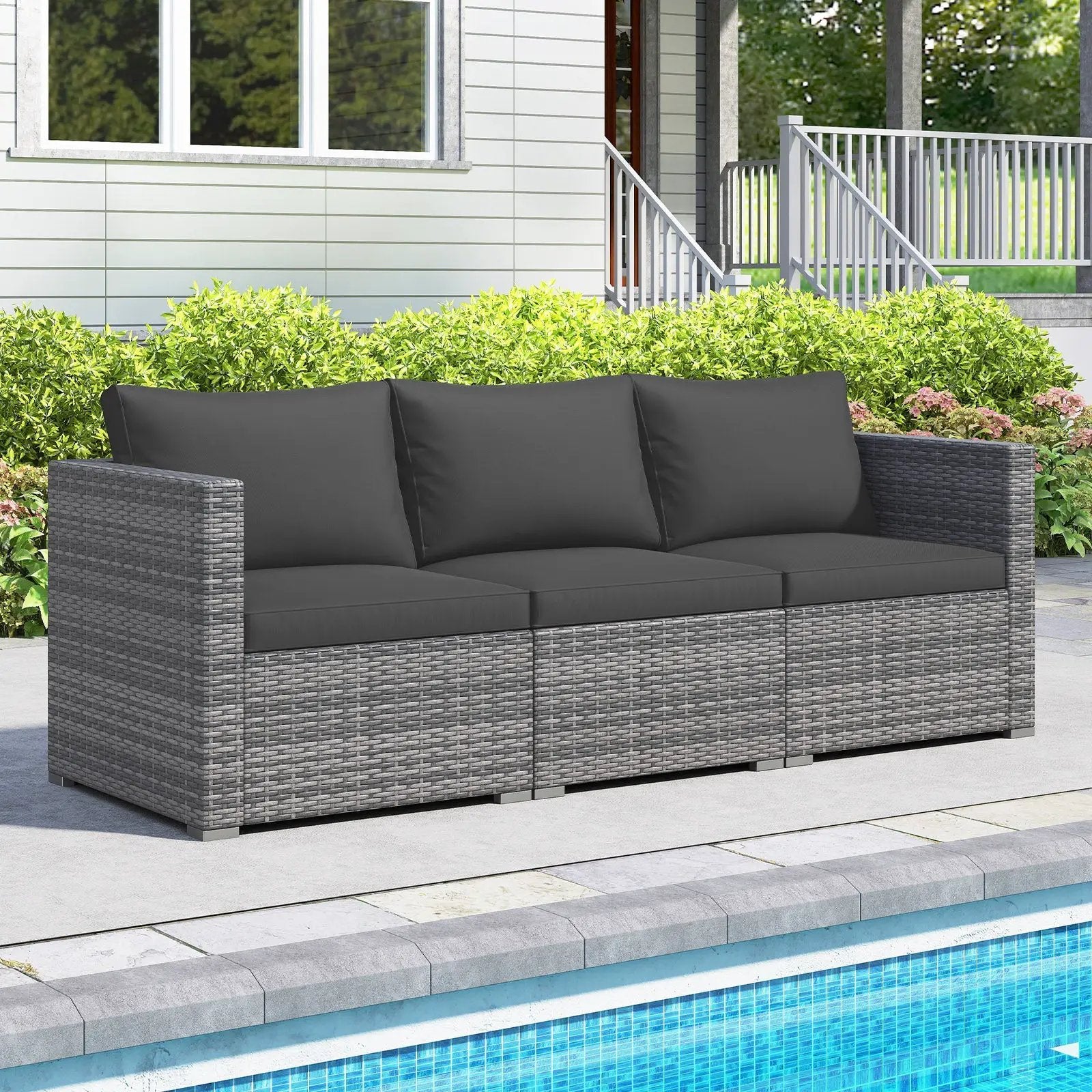 3 Pieces Patio Sectional Sofa Set PE Rattan Modular Couch Furniture Set with Soft Cushions by DirectDeals