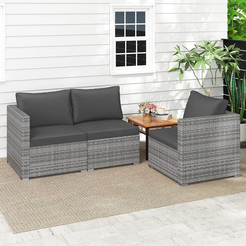 3 Pieces Patio Sectional Sofa Set PE Rattan Modular Couch Furniture Set with Soft Cushions by DirectDeals