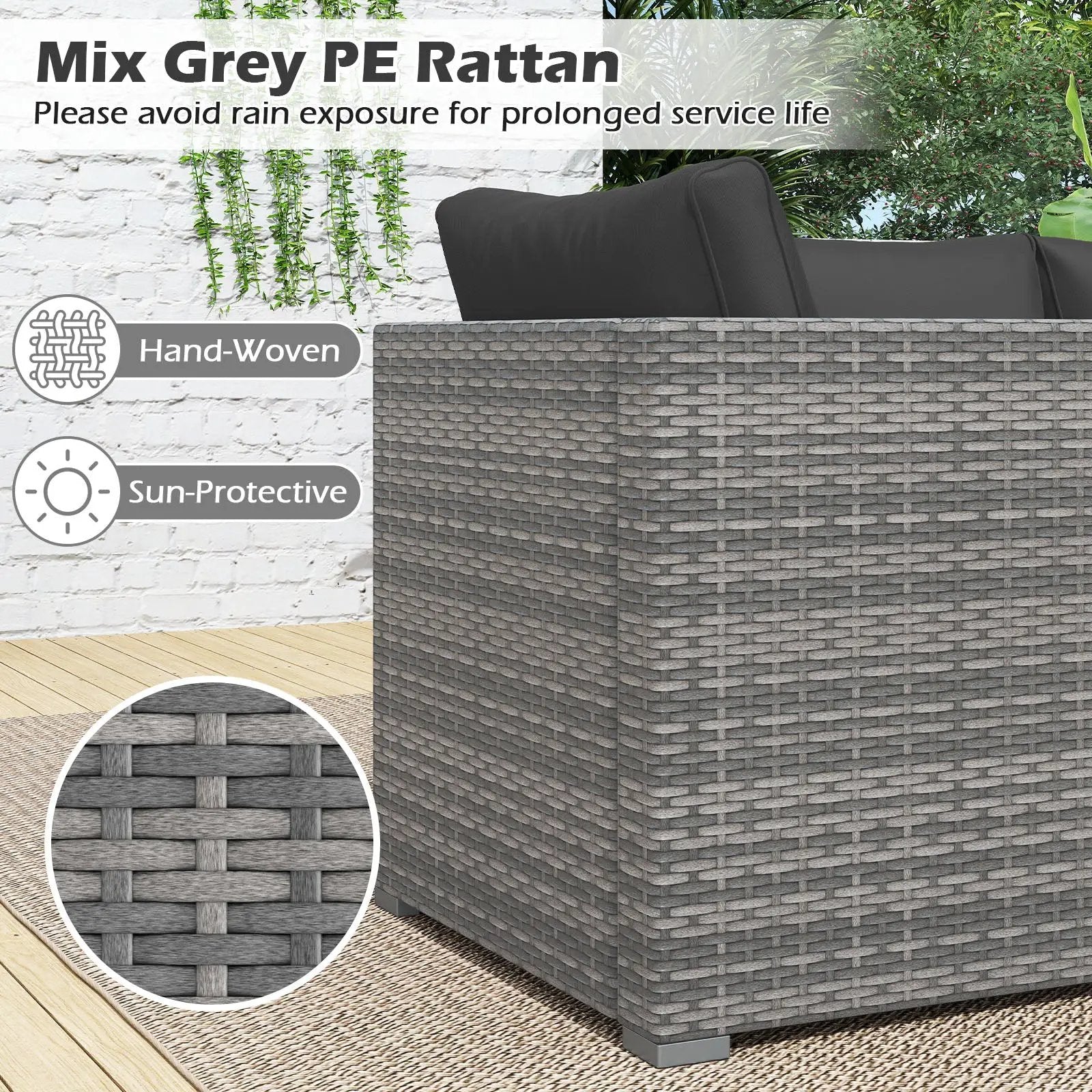 3 Pieces Patio Sectional Sofa Set PE Rattan Modular Couch Furniture Set with Soft Cushions by DirectDeals