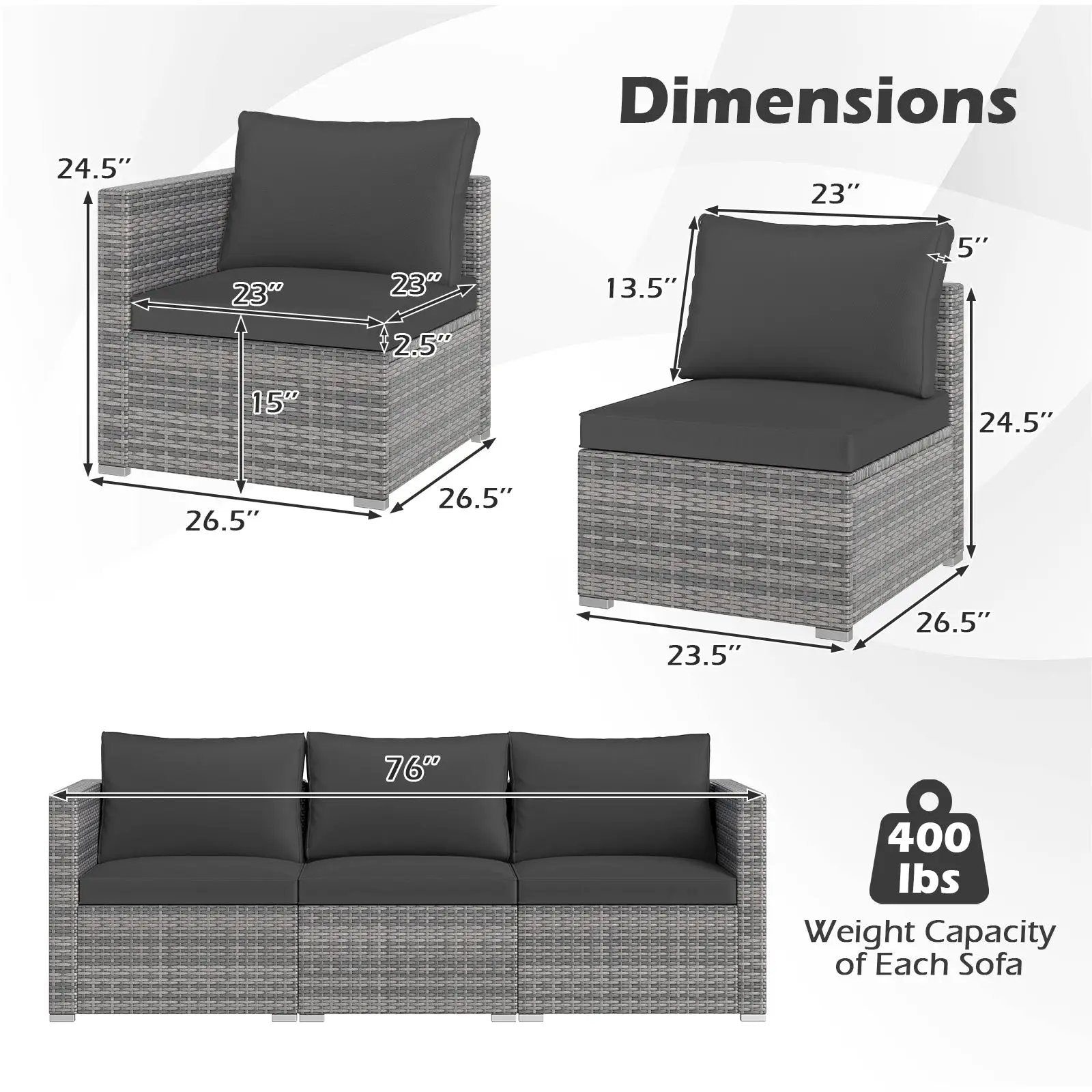 3 Pieces Patio Sectional Sofa Set PE Rattan Modular Couch Furniture Set with Soft Cushions by DirectDeals