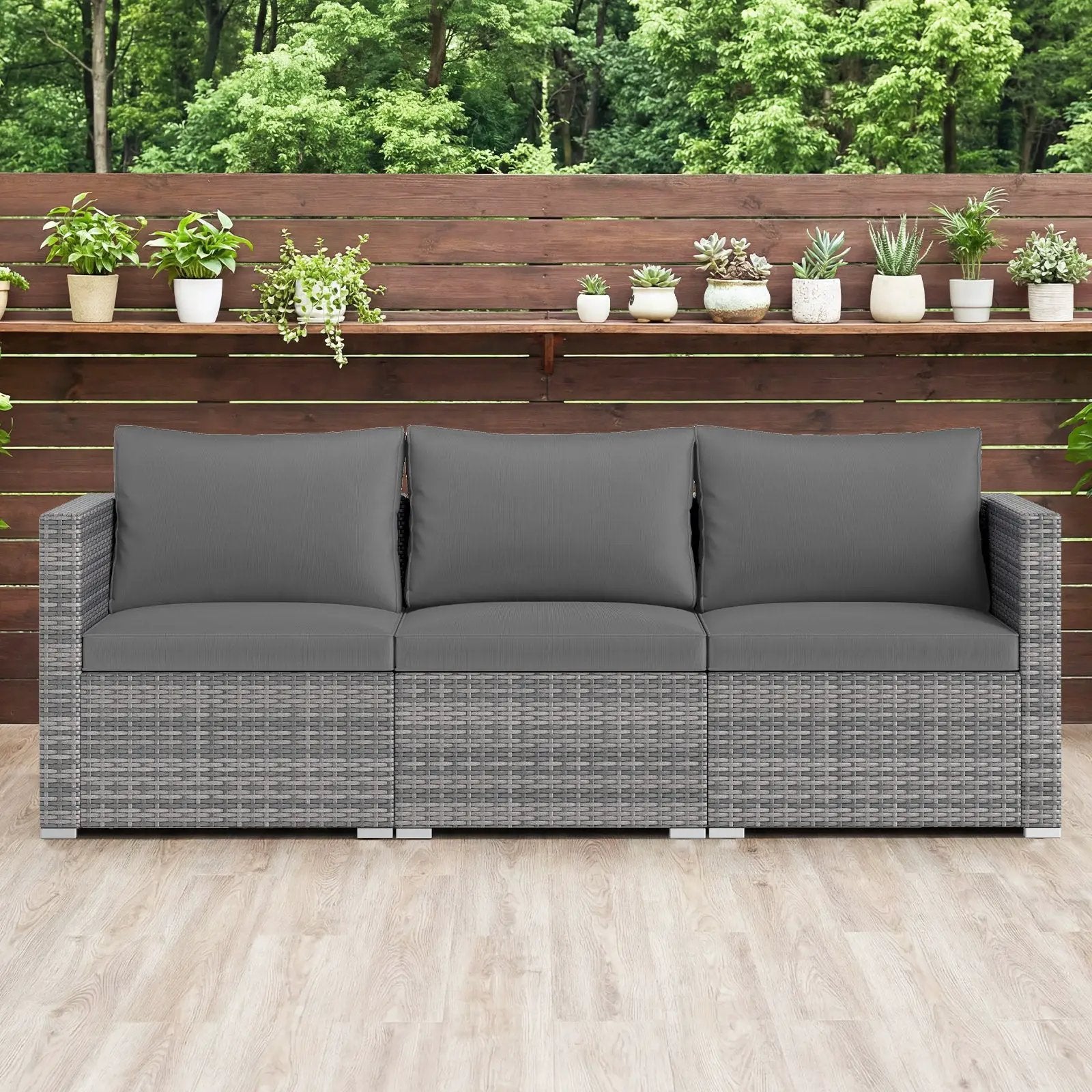 3 Pieces Patio Sectional Sofa Set PE Rattan Modular Couch Furniture Set with Soft Cushions by DirectDeals