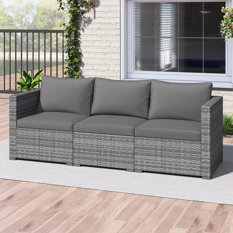 3 Pieces Patio Sectional Sofa Set PE Rattan Modular Couch Furniture Set with Soft Cushions by DirectDeals