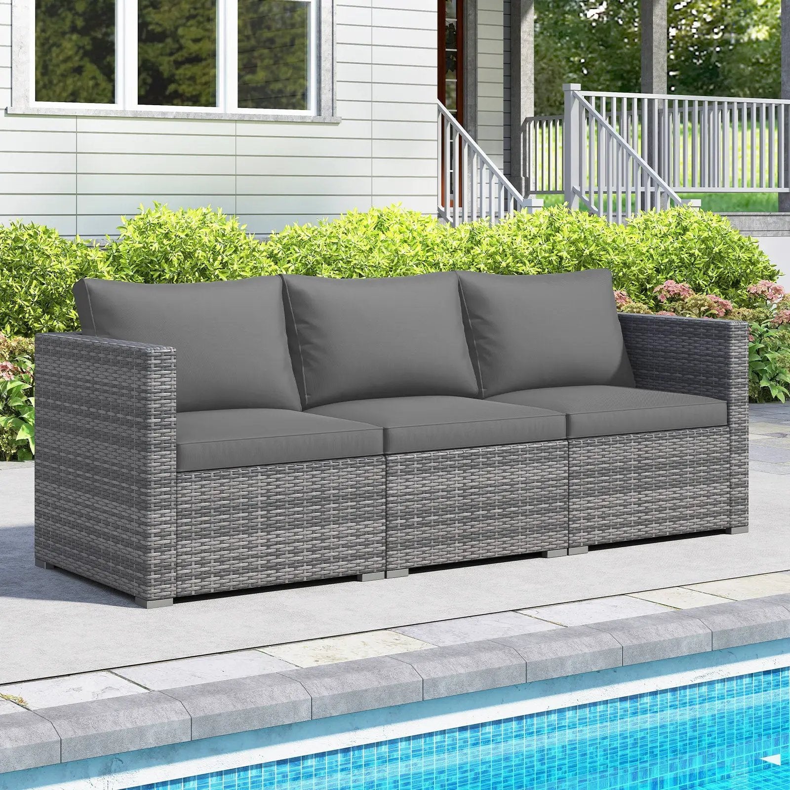 3 Pieces Patio Sectional Sofa Set PE Rattan Modular Couch Furniture Set with Soft Cushions by DirectDeals