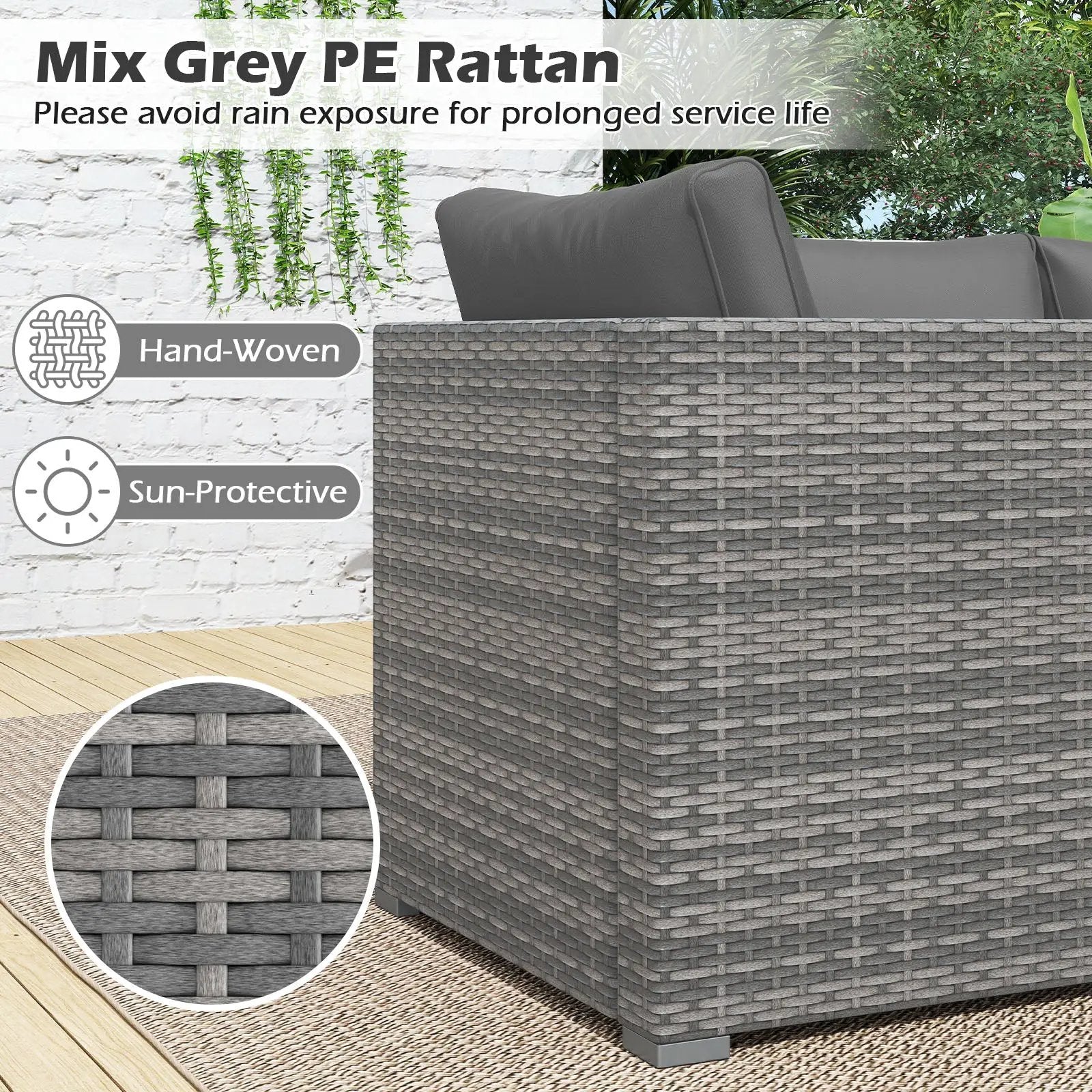 3 Pieces Patio Sectional Sofa Set PE Rattan Modular Couch Furniture Set with Soft Cushions by DirectDeals