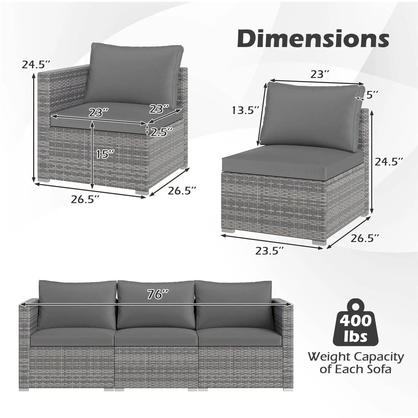 3 Pieces Patio Sectional Sofa Set PE Rattan Modular Couch Furniture Set with Soft Cushions by DirectDeals