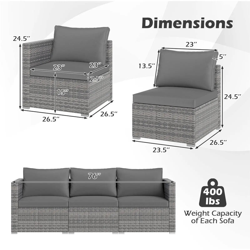 3 Pieces Patio Sectional Sofa Set PE Rattan Modular Couch Furniture Set with Soft Cushions by DirectDeals