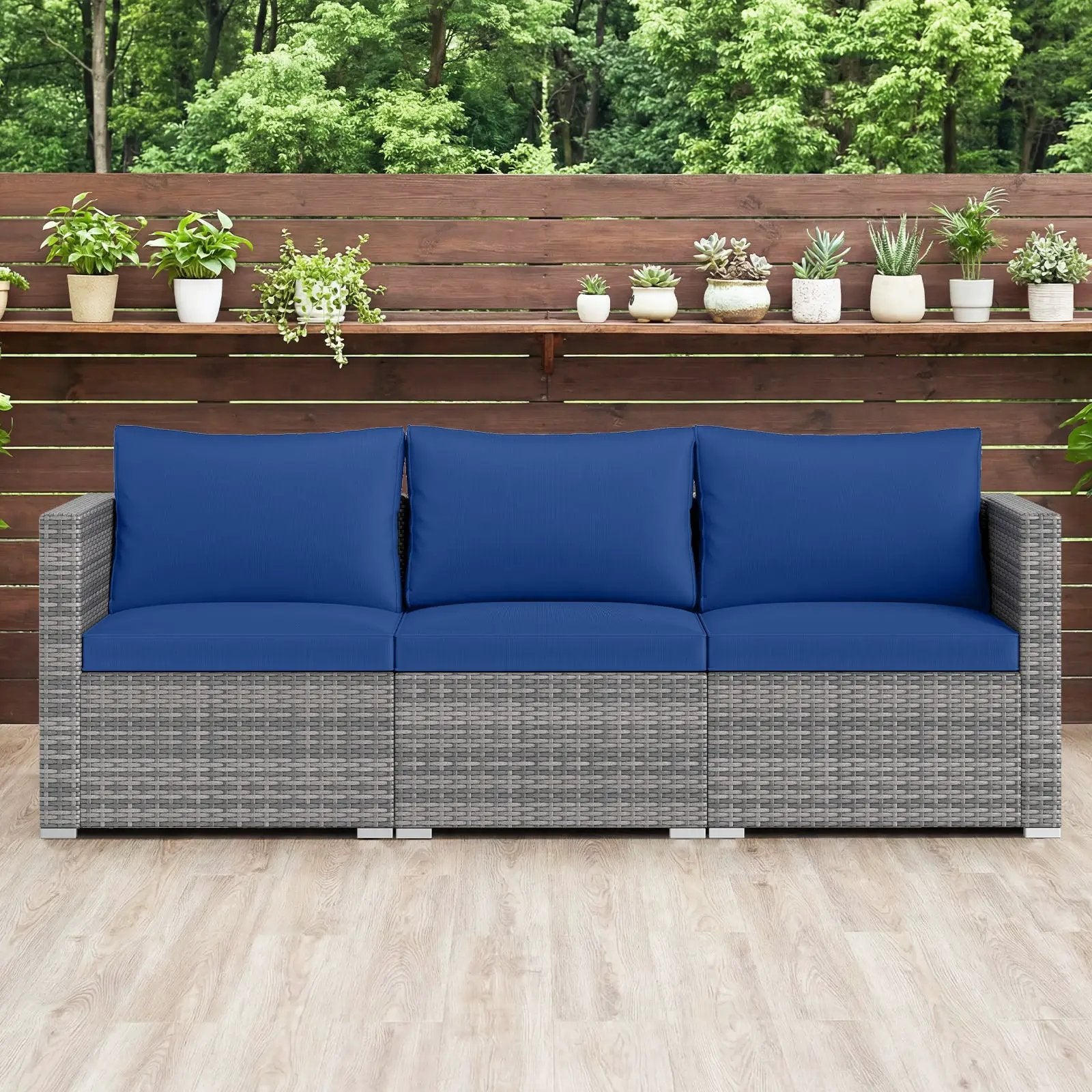 3 Pieces Patio Sectional Sofa Set PE Rattan Modular Couch Furniture Set with Soft Cushions by DirectDeals
