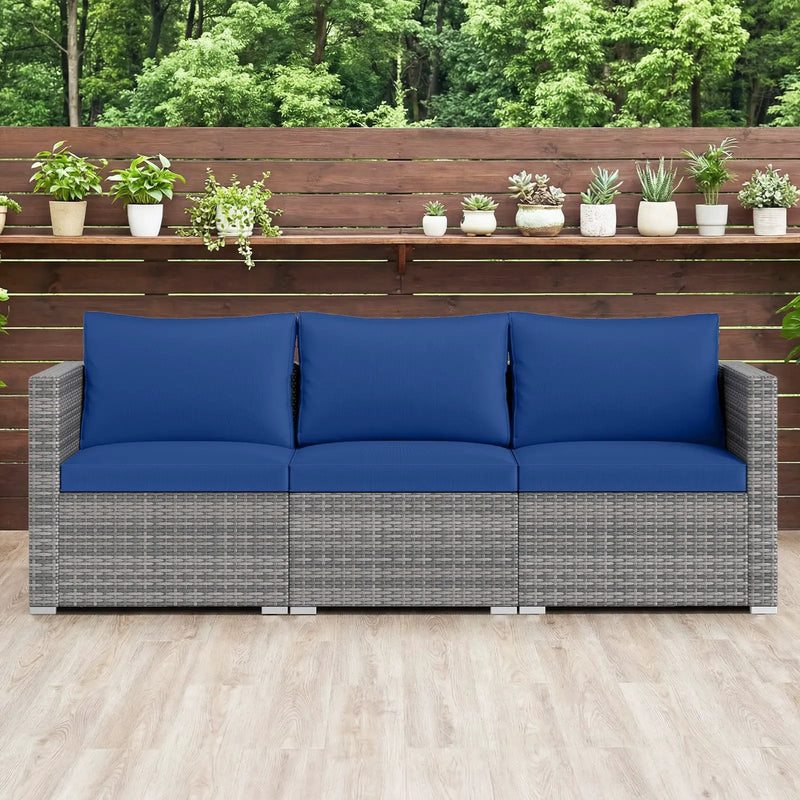 3 Pieces Patio Sectional Sofa Set PE Rattan Modular Couch Furniture Set with Soft Cushions by DirectDeals