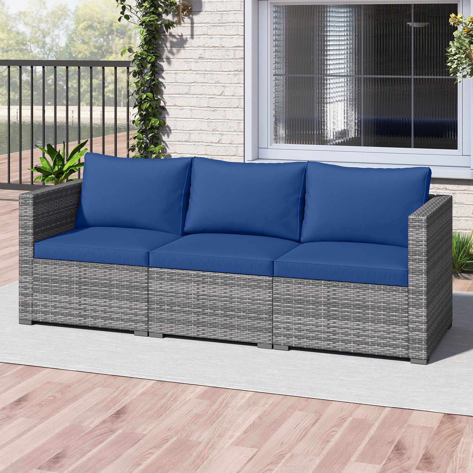3 Pieces Patio Sectional Sofa Set PE Rattan Modular Couch Furniture Set with Soft Cushions by DirectDeals