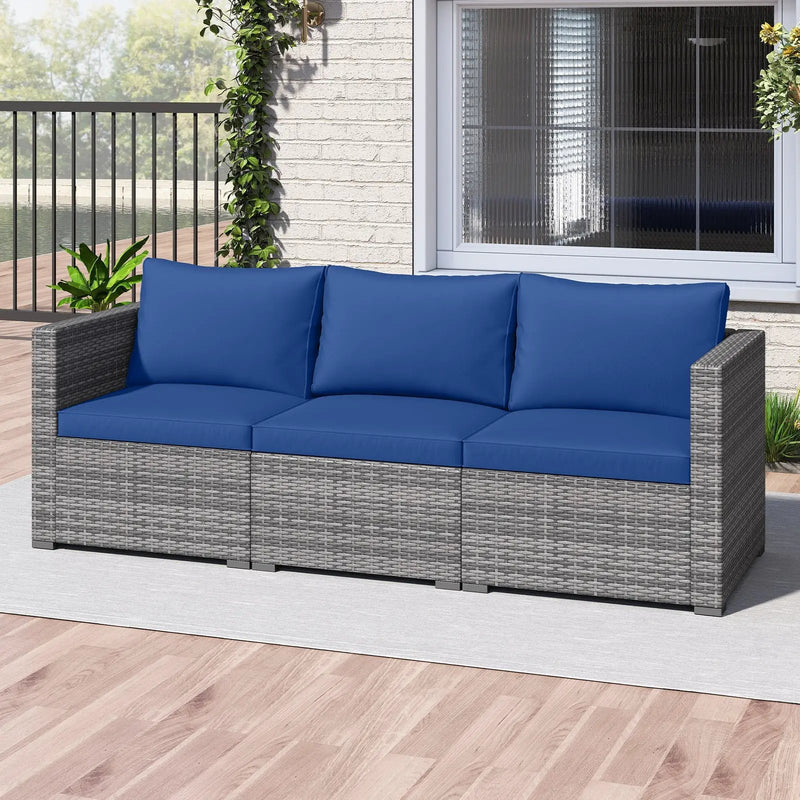 3 Pieces Patio Sectional Sofa Set PE Rattan Modular Couch Furniture Set with Soft Cushions by DirectDeals